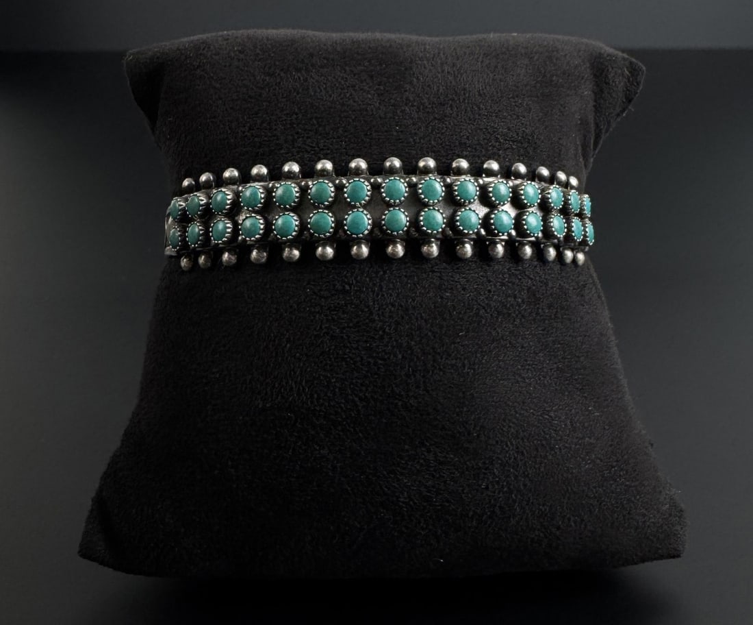 Zuni Snake Eye Turquoise Sterling Bracelet: Nice old pawn bracelet. 6 1/2" inner circumference. 17 grams.