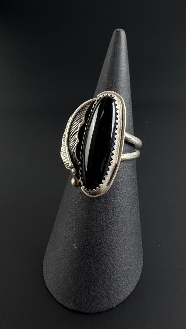 Richard Reeve Apache Sterling Silver Onyx Ring: Size 6 1/4