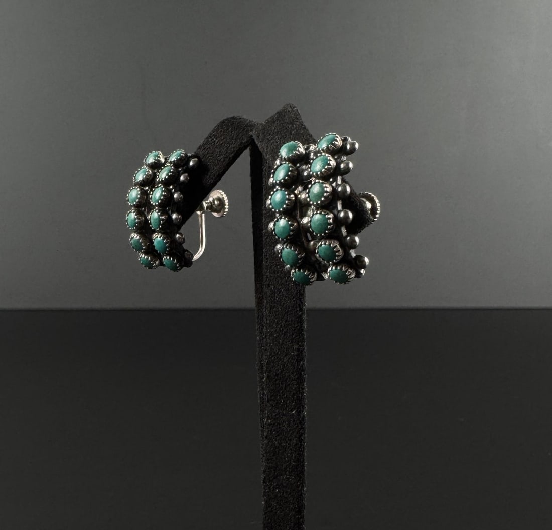 Zuni Snake Eye Turquoise Sterling Earrings: 7.82 grams. 3/4" long.