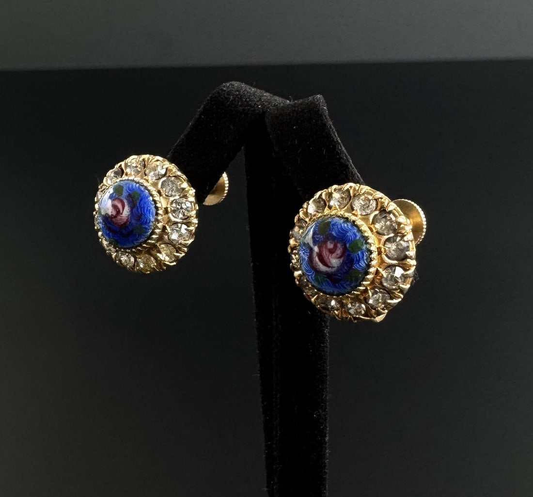 Victorian Gold Filled Enamel Paste Earrings (1 of 5)
