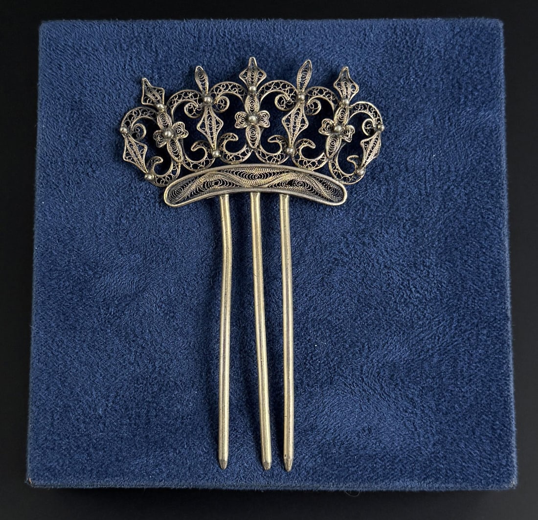 Victorian Sterling Silver Filigree Hair Comb (1 of 4)