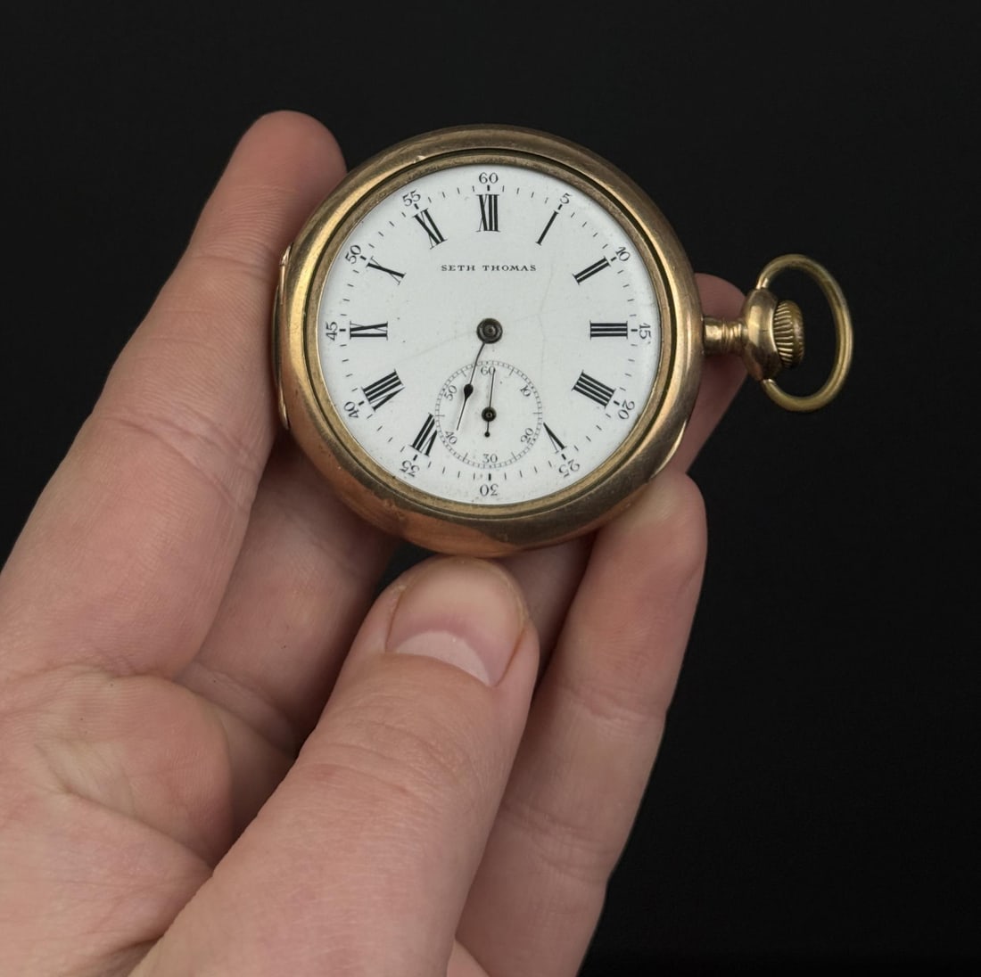 Seth Thomas Model 17 Pocket Watch: No crystal. Not working. 6s, 7j, made in 1905.
