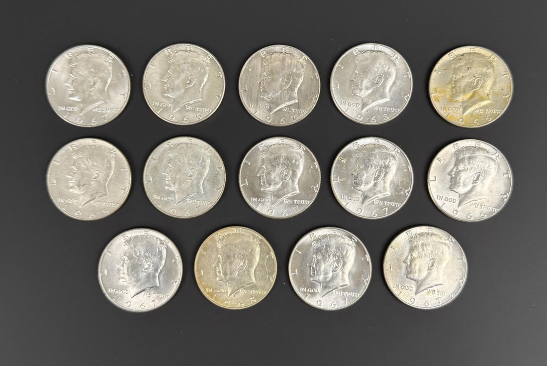Kennedy 40% Silver Half Dollars: 14 total.