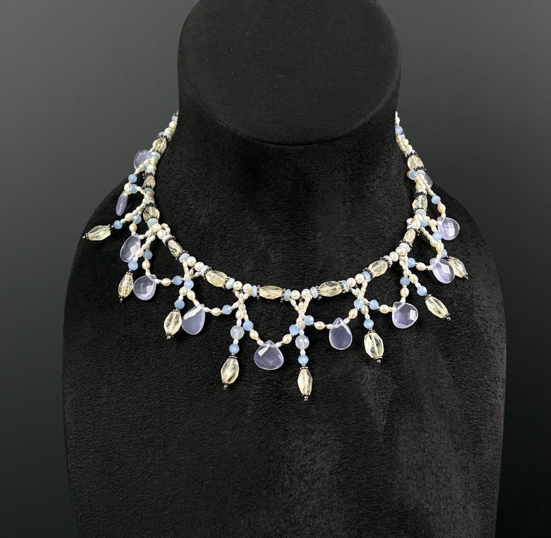 Sterling Silver Lace Agate Necklace: 9 1/8" long as displayed.