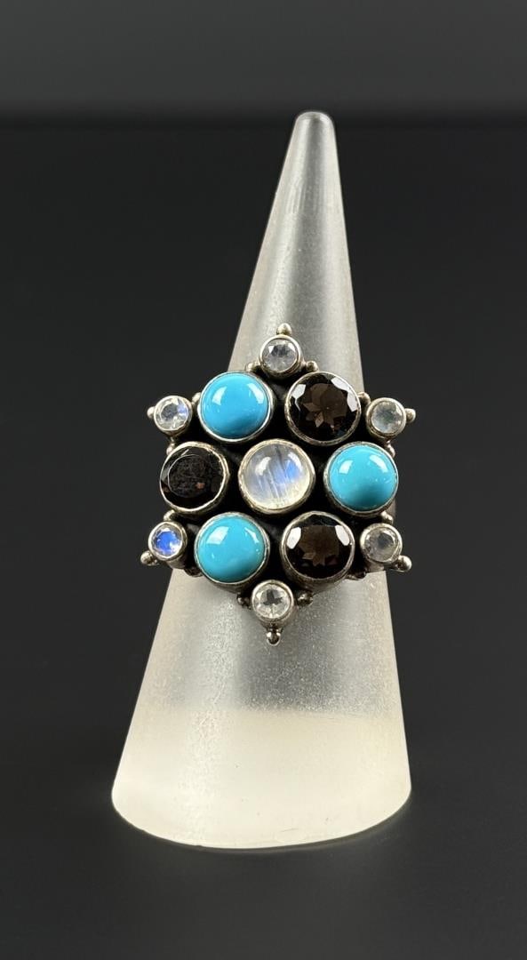 Sterling Silver Turquoise Moonstone Ring (1 of 6)