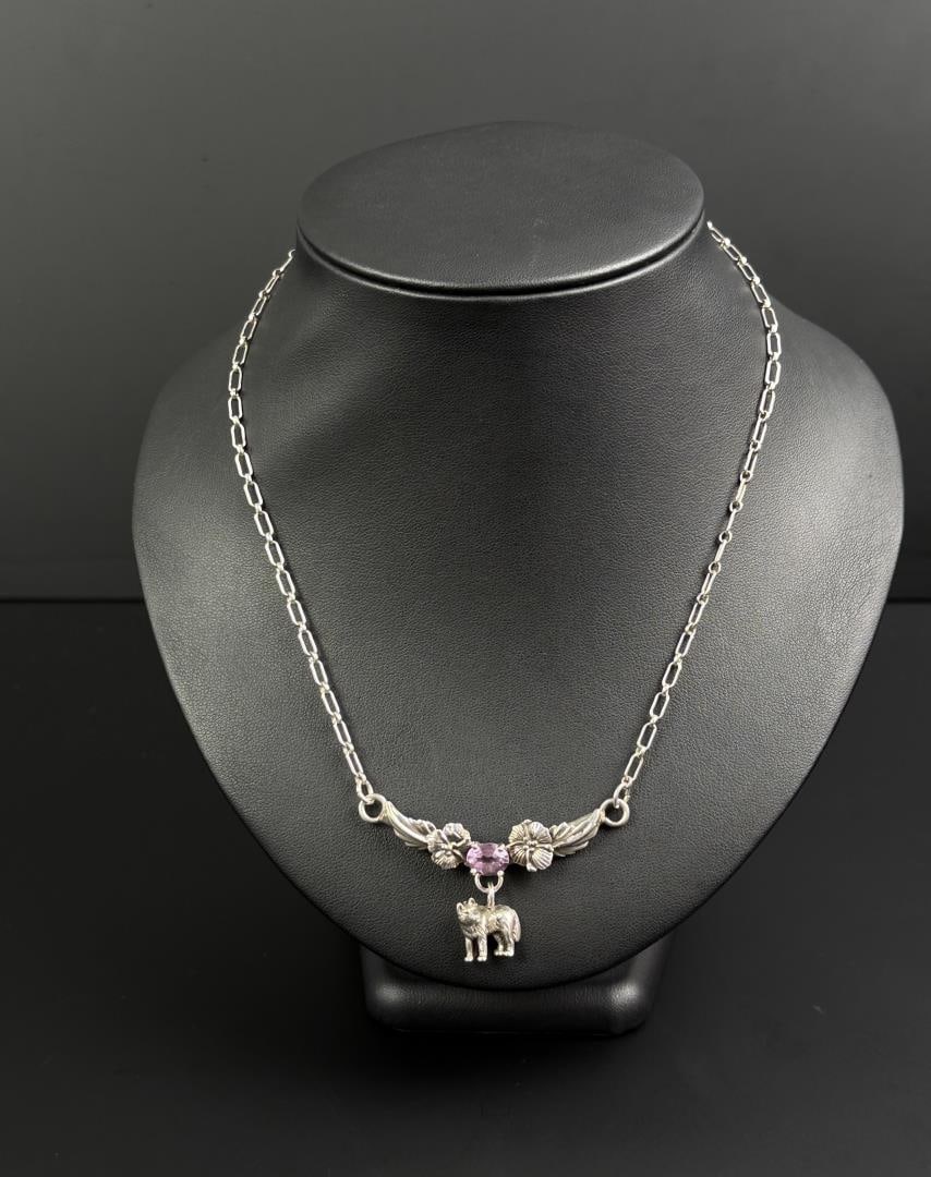 Sterling Silver Wolfs Bane Wolf Necklace: 12.7 grams. 8 3/4" long as displayed.