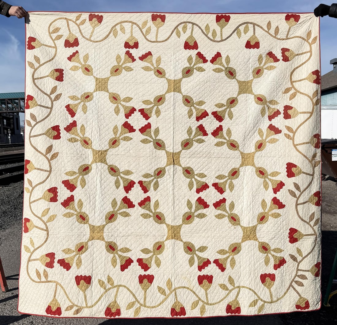 1870s Pennsylvania Tulip Quilt: 82 1/2" by 82"
