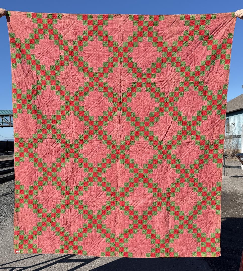 1870s Pennsylvania Double Irish Chain Quilt: 78 1/2" by 88 1/2". Possibly Mennonite.