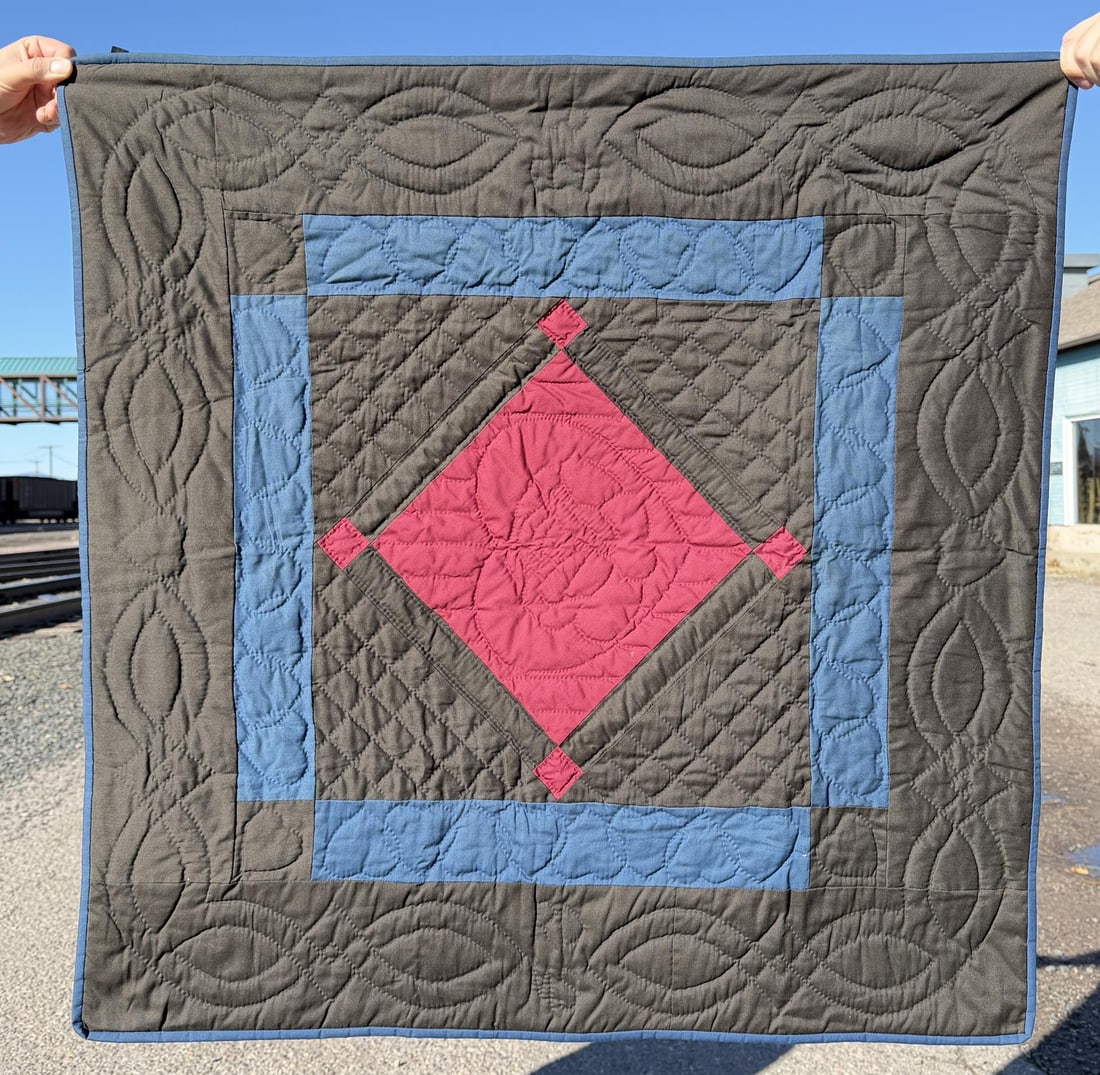Pennsylvania Amish Diamond in Square Quilt: 34 1/2" by 35".
