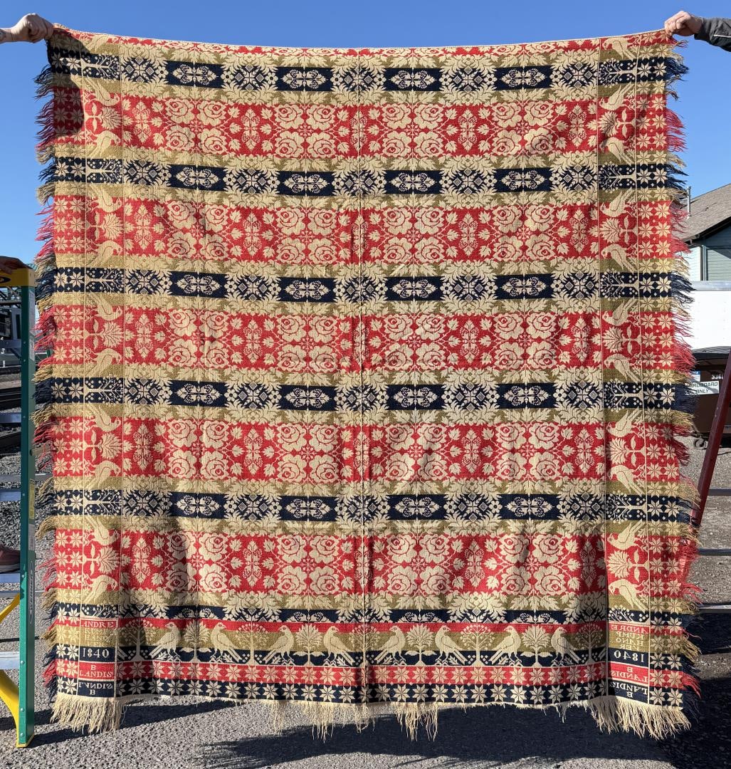 Andrew Kump Hanover Pennsylvania Coverlet: 88" by 93". 4 Color. Dated 1840.