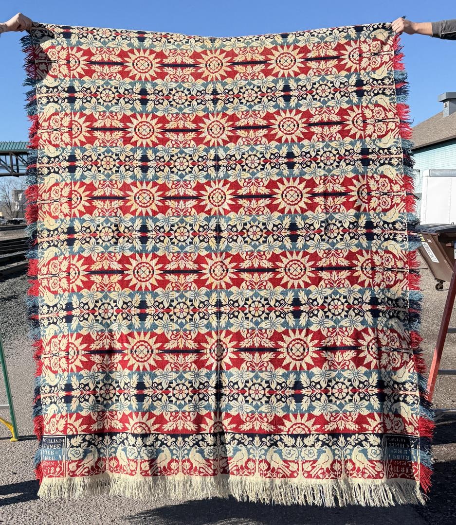 William Schnee Freeburg Pennsylvania Coverlet: Nice Jacquard Coverlet, Dated 1838. 78" by 97"