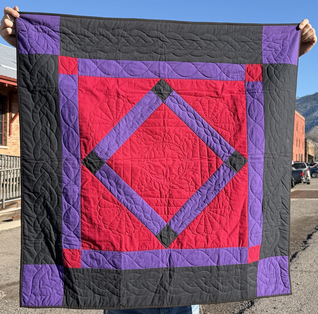 Pennsylvania Amish Dowry Diamond Quilt: Signed VJN 1991. 40" by 40 1/2".