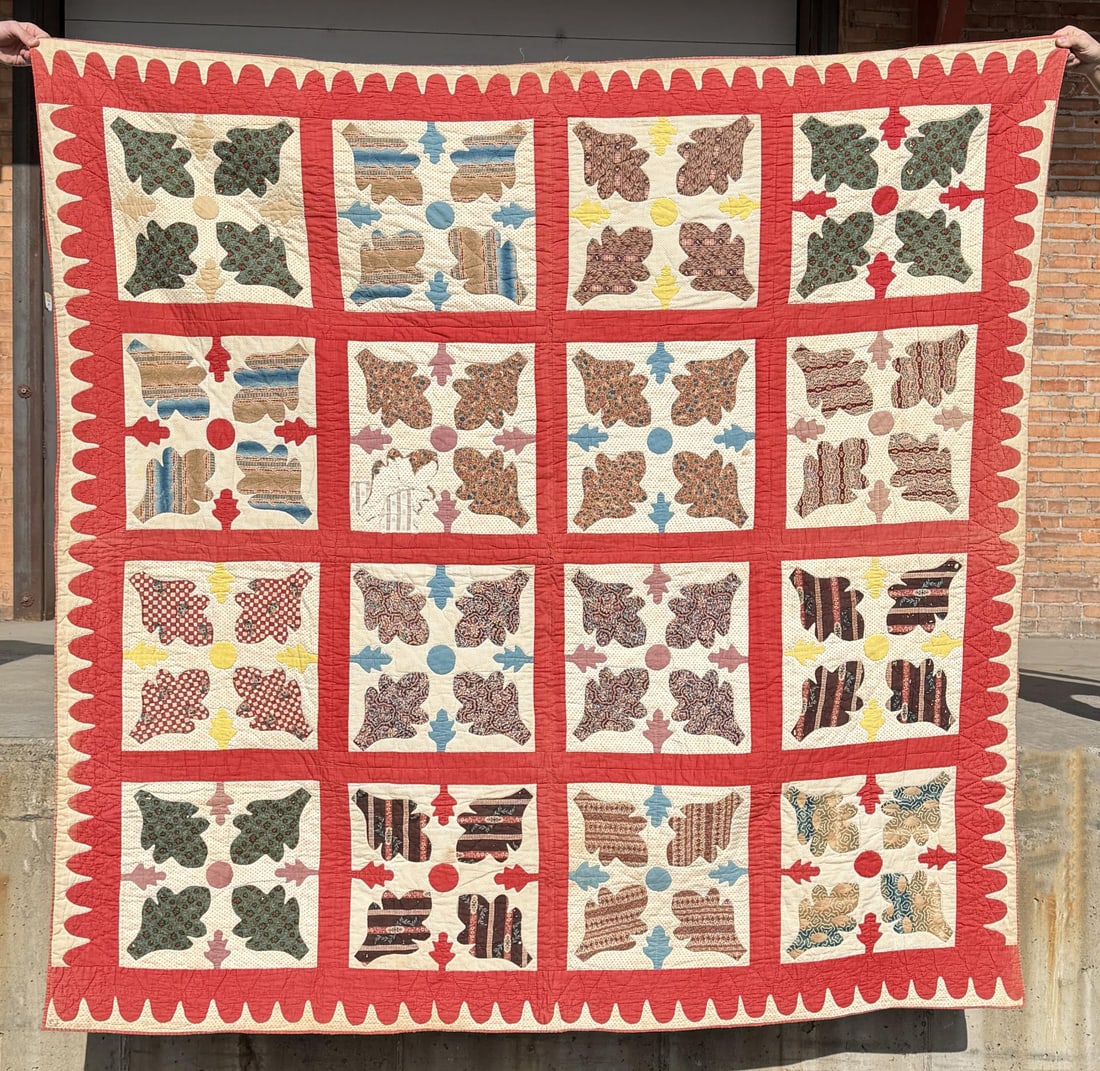 1907 Dated Pennsylvania Oak Leaf Quilt: Signed and Dated 3/20/1907. 78" by 80"
