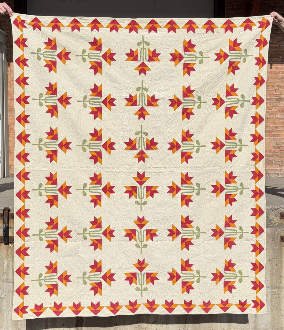 1867 Lisetta Rippe Carolina Lily Quilt: 76 1/2" by 91"