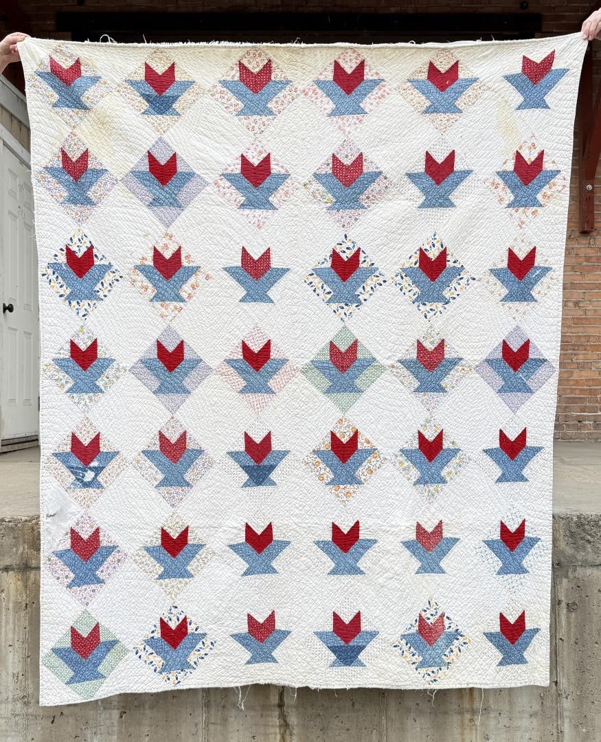 1920s Cactus Basket Quilt: 66" by 82".