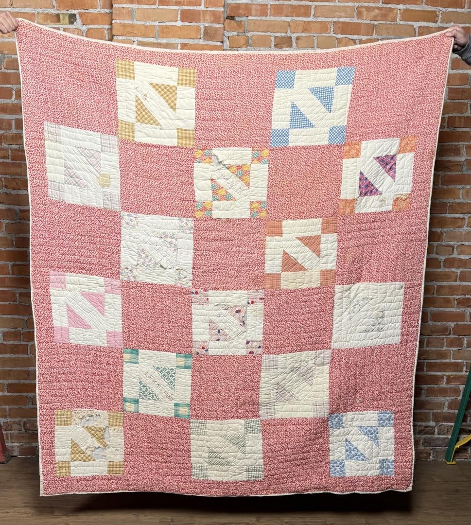 1930s Album Patchwork Memory Friendship Quilt: 66" by 78 1/2".