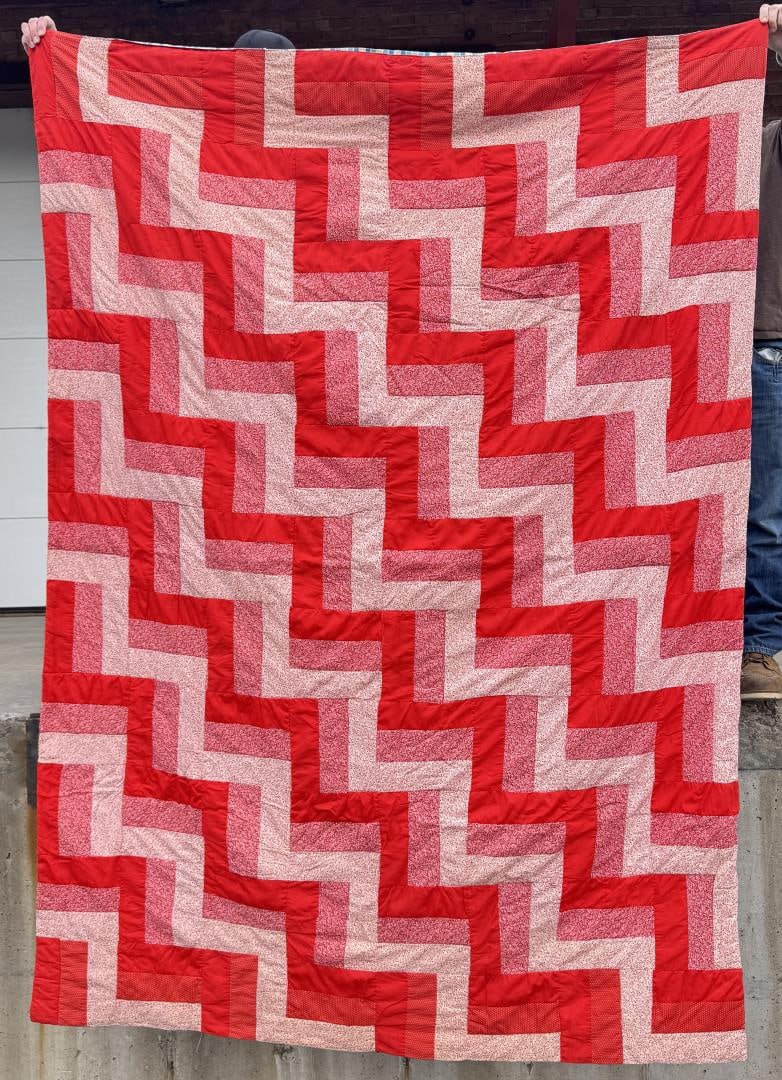 1940s Red Fence Rail Quilt: 63" by 89"