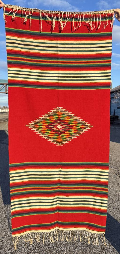 Antique Mexican Wool Serape Saltillo Blanket: 37 1/2" by 85 1/2" without fringe.