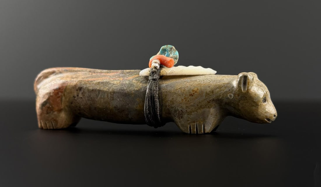 Anderson Weahkee Zuni Mountain Lion Fetish: 3 5/8" by 1 1/8" by 3/4".