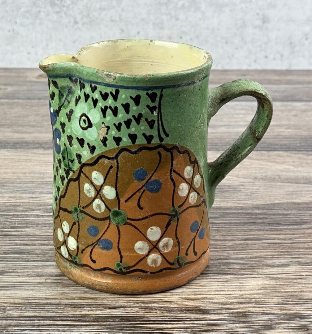 Redware Slipware Jug or Pitcher: 5 1/2" by 5 3/8" by 4 1/4"