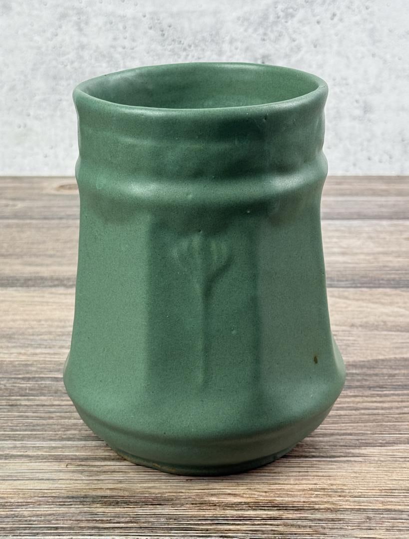 Arts & Crafts Zanesville Pottery Matte Green Vase: 7" tall, 5 5/8" diameter.