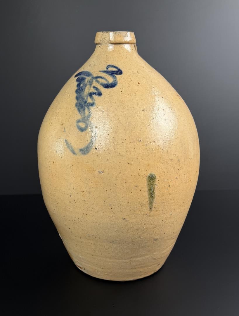 S.B. Bosworth Hartford Connecticut Stoneware Jug: Salt Glaze. 3 gallon size. 15 5/8" tall, 11" diameter.