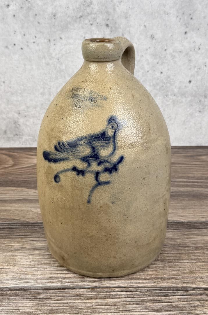 Fort Edward Salt Glaze Stoneware Bird Jug: 1 1/2 Gallon Size.