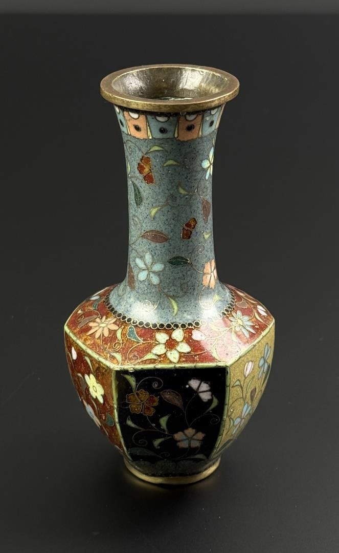 Meiji Period Japanese Cloisonne Vase: 4 3/4" tall, 2 1/2" diameter.