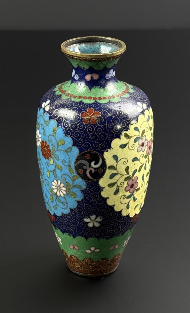 Meiji Period Japanese Cloisonne Vase: 5 3/4" tall, 2 3/4" diameter.