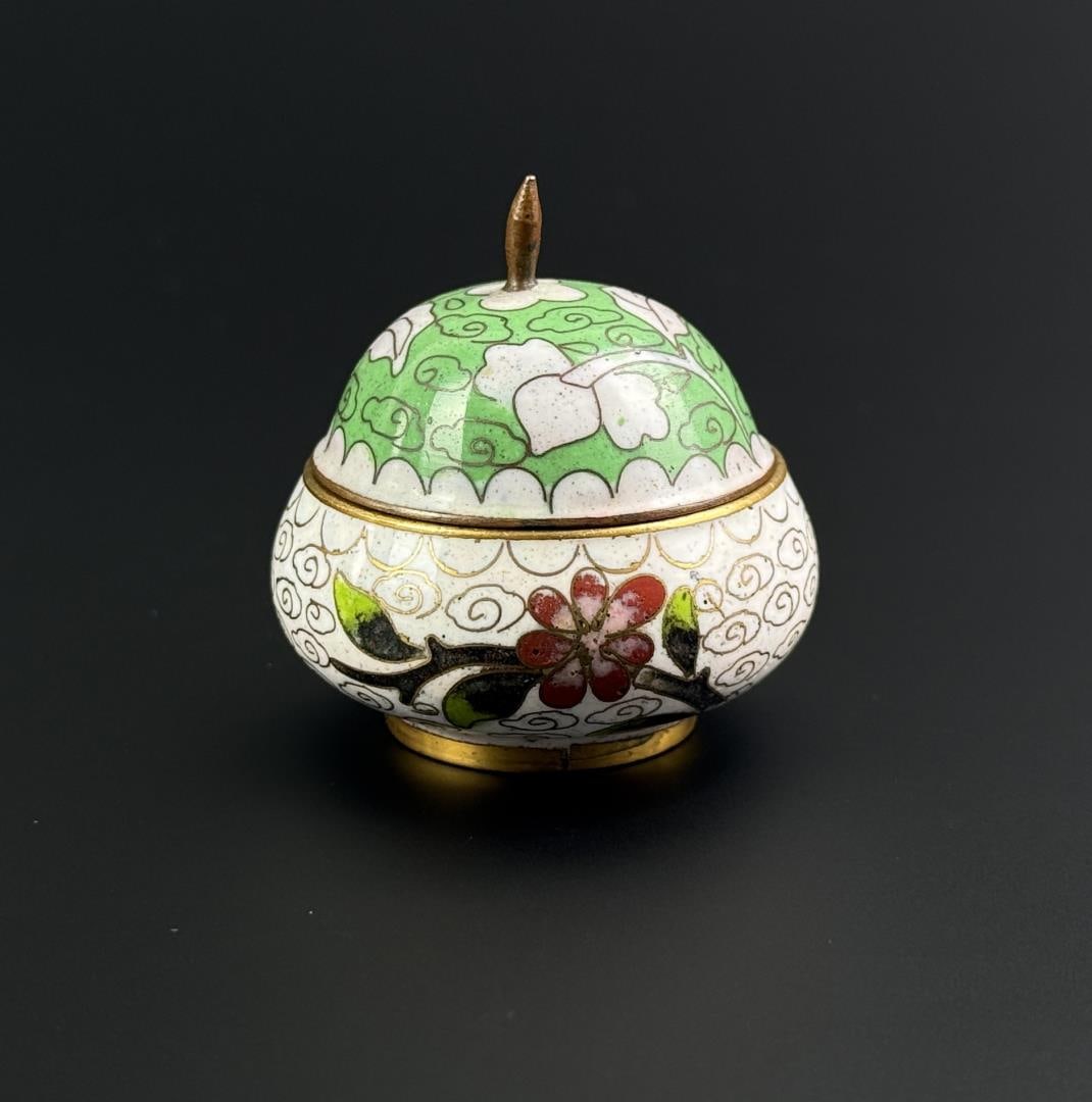 Chinese Cloisonne Enamel Gourd Box: 1 3/4" diameter, 1 1/2" tall