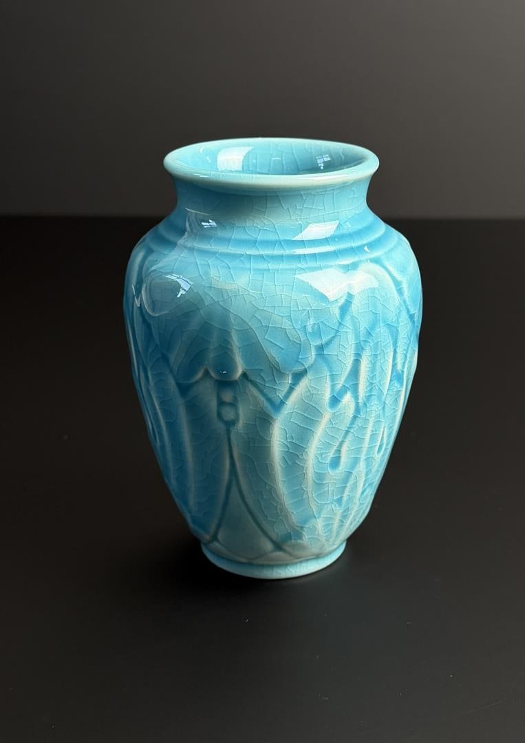 Rookwood Pottery 6510 Lotus Moth Vase: Dated 1944. 5" tall, 3 1/2" diameter.