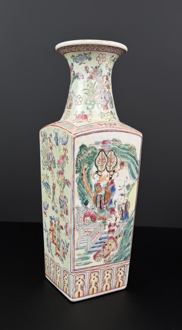 Daoguang Chinese Porcelain Famille Rose Vase: Honorific Four Character Daoguang Mark. 14 1/4" tall, 4 7/8" diameter.