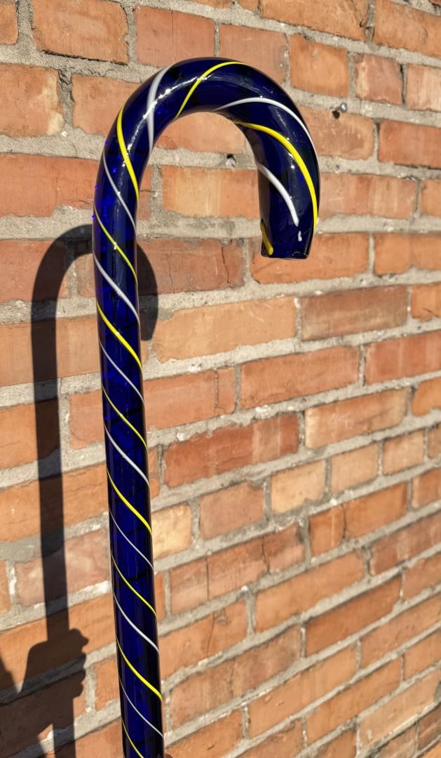 Blown Glass Carnival Cane Walking Stick: 35 1/2" long.