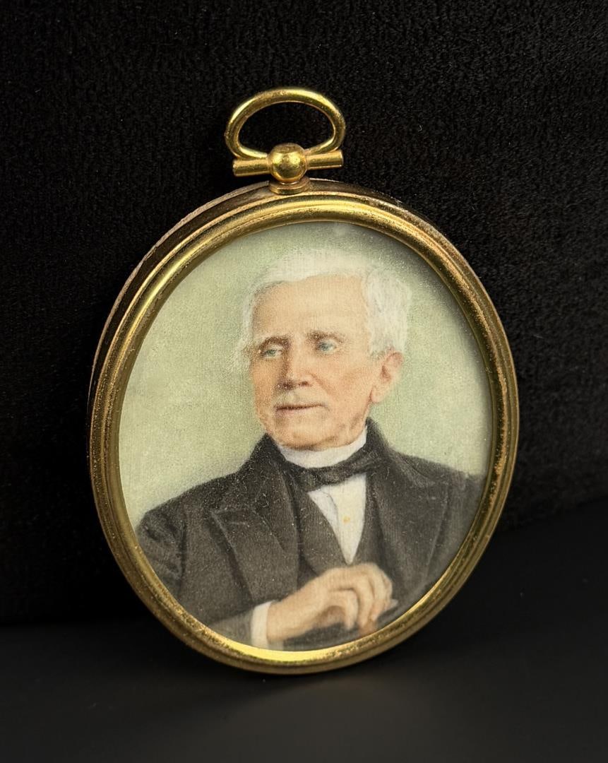 Antique Portrait on Ivory: 4" by 2 3/4" in frame.