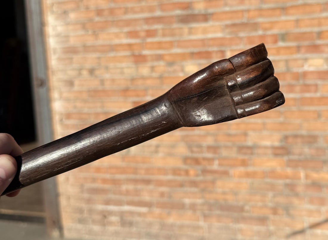 Folk Art Clenched Fist Walking Stick Cane: 41" long.