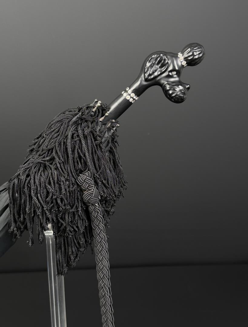 Mid Century Rhinestone Poodle Umbrella Parasol: 21 1/2" long, 29 1/2" diameter.