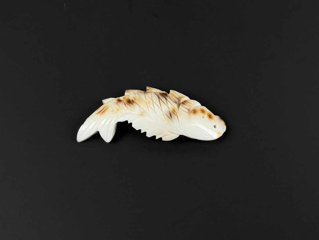 Zuni Carved Seashell Fish Fetish: 2" by 5/8" by 1/4"