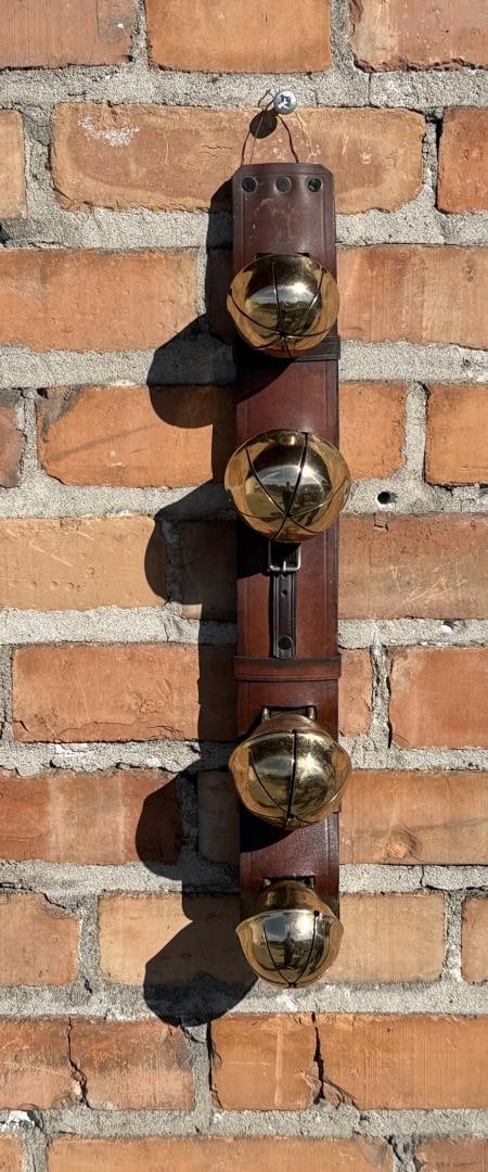 String of Brass Sleigh Bells: 18 1/2" by 3 1/8" by 2 7/8"