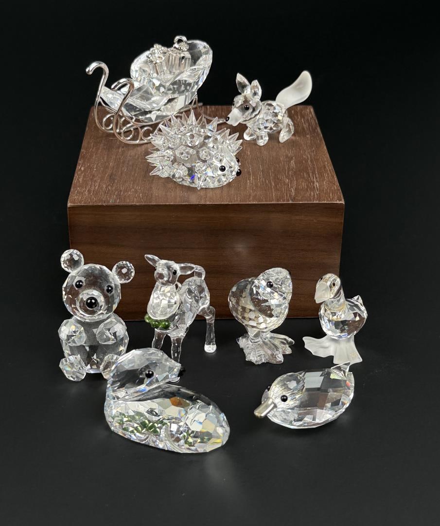 Collection of Swarovski Crystal Animals: Largest is 2 1/2" by 1 1/2" by 1 1/8".