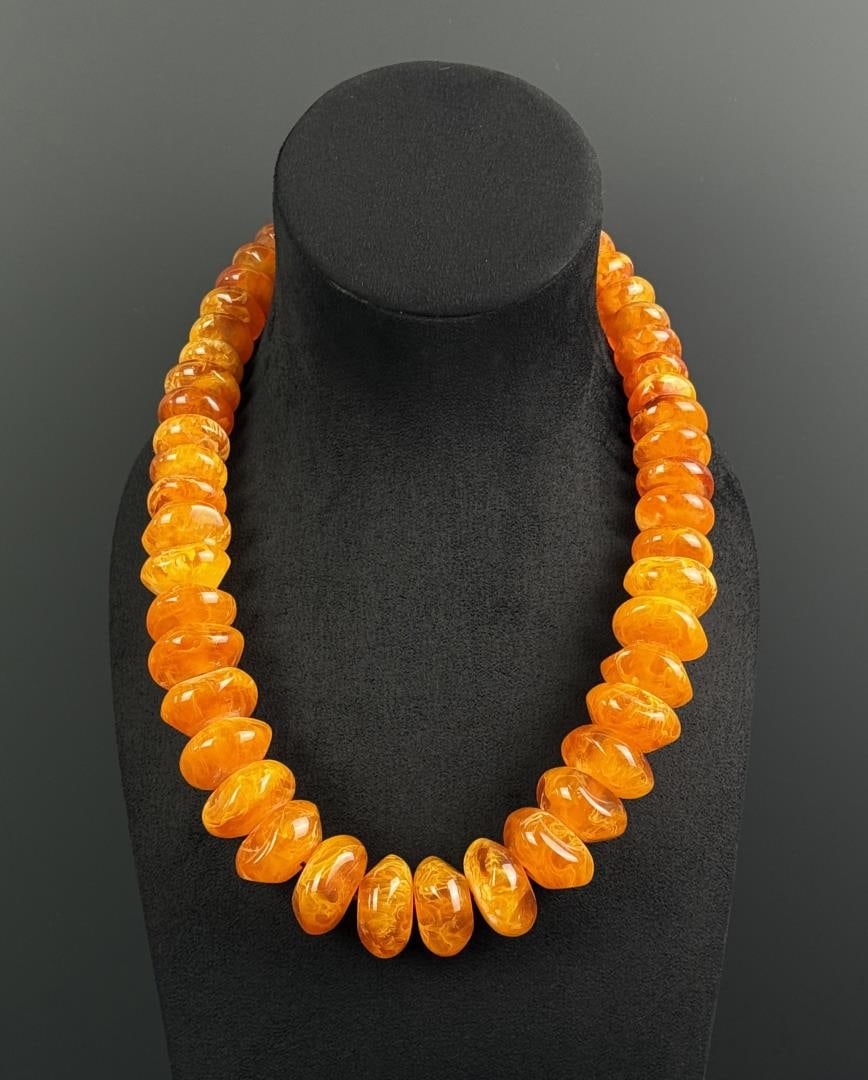 Egg Yolk Butterscotch Baltic Amber Bead Necklace: 302 grams. 13" long as displayed.