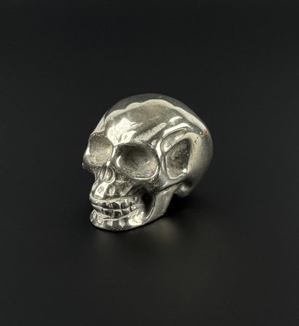 Pyrite Skull Carving: 1 3/4" by 1 3/8" by 1 1/4". 145 grams.