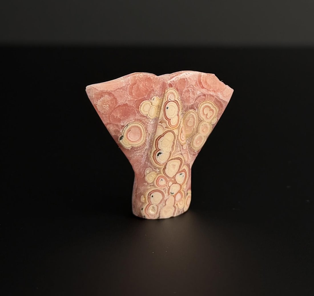 Rhodochrosite Whale Tail Carving: 1 1/4" by 1 1/4" by 1/4".