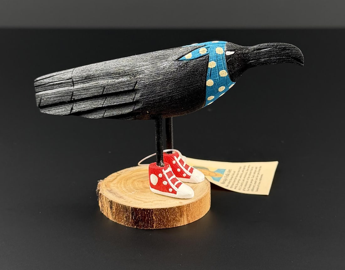 Chandler Begaye Navajo Folk Art Wood Carving Raven: 4 1/8" by 3 3/8" by 3"