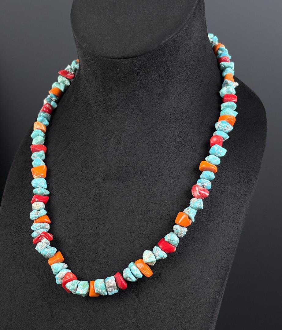Navajo Turquoise and Branch Coral Necklace (1 of 4)