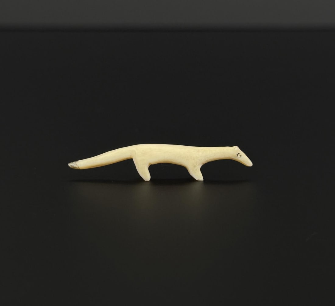 Alaskan Inuit Eskimo Ivory Carved Ermine: 1 3/4" by 1/4" by 1/4". Native made prior to 1972. This item cannot be shipped to Oregon, California, Hawaii, New York, New Jersey, Internationally, or any other state that prohibits.