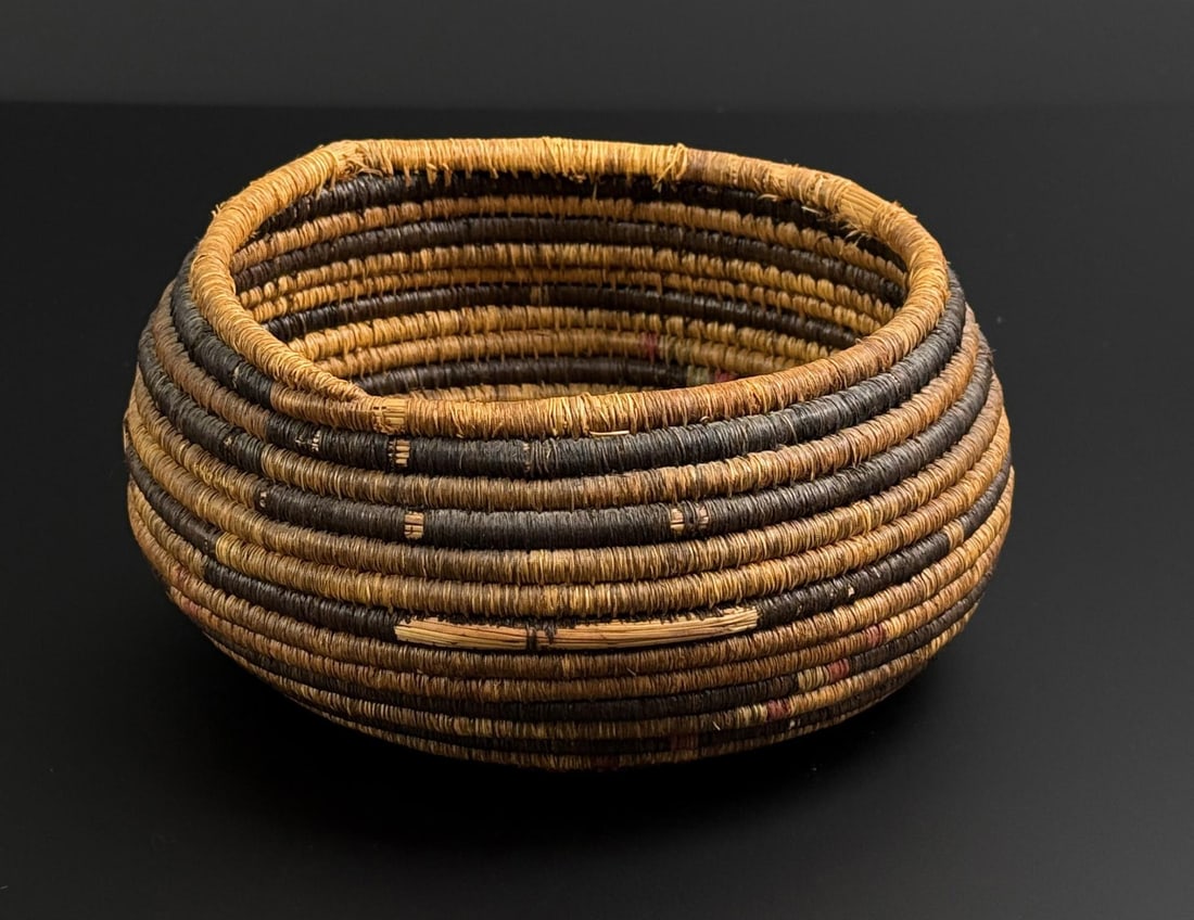 Northwest Coast Indian Seagrass Basket: 7" diameter, 3 1/4" tall.