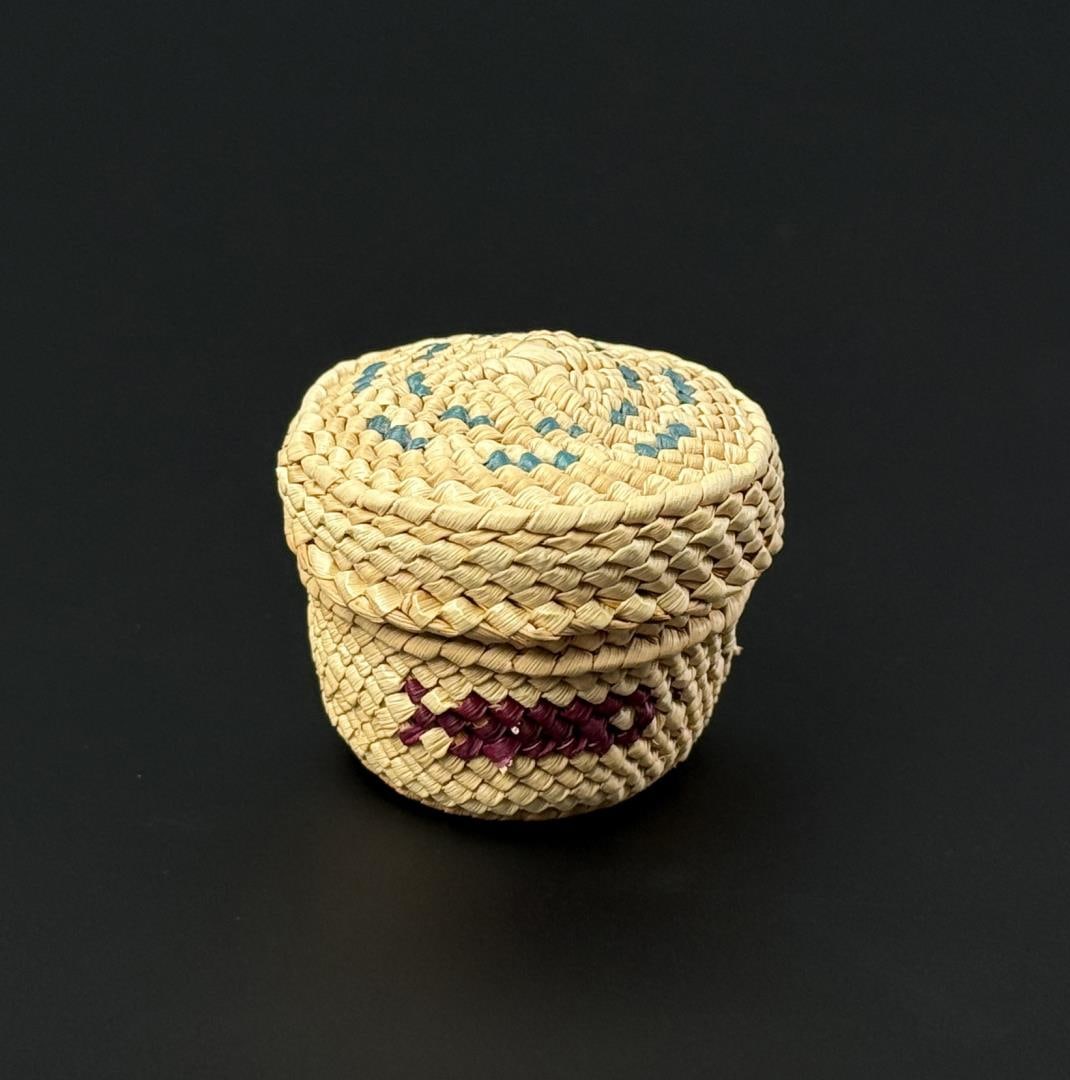 Flora Edgar Makah Northwest Coast Basket: 1 5/8" diameter, 1 1/4" tall.