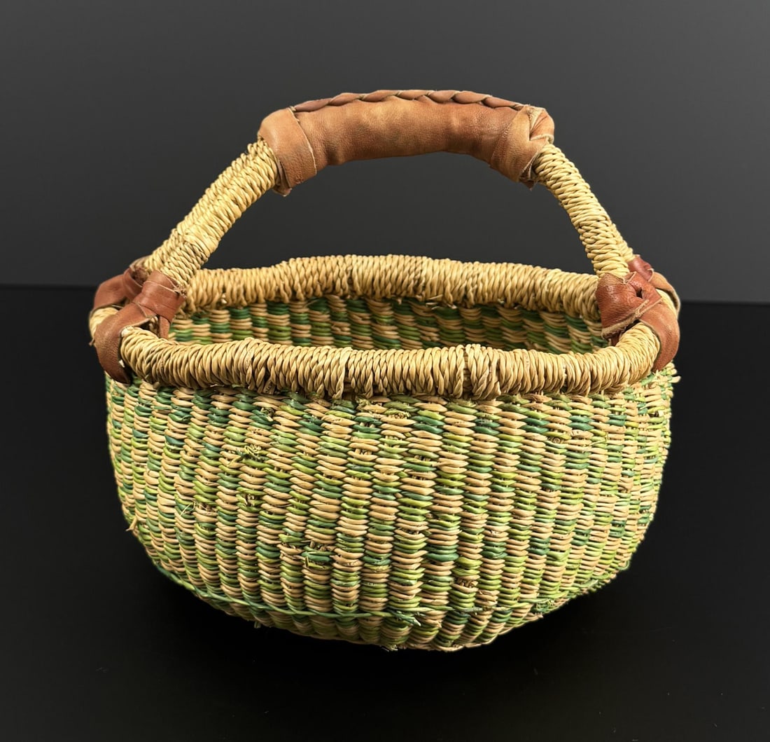 African Gathering Market Basket: 7 7/8" tall, 6 1/2" diameter.