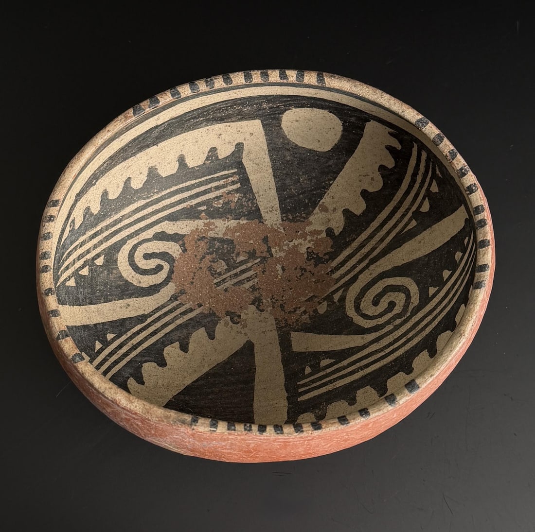 Ancient Anasazi Salado Gila 4 Mile Polychrome Bowl: 6 3/4" by 6" by 3". No evidence of restoration or repair, an exceptional example. Provenance: Fred Harman Art Museum, Estate of N. Harman