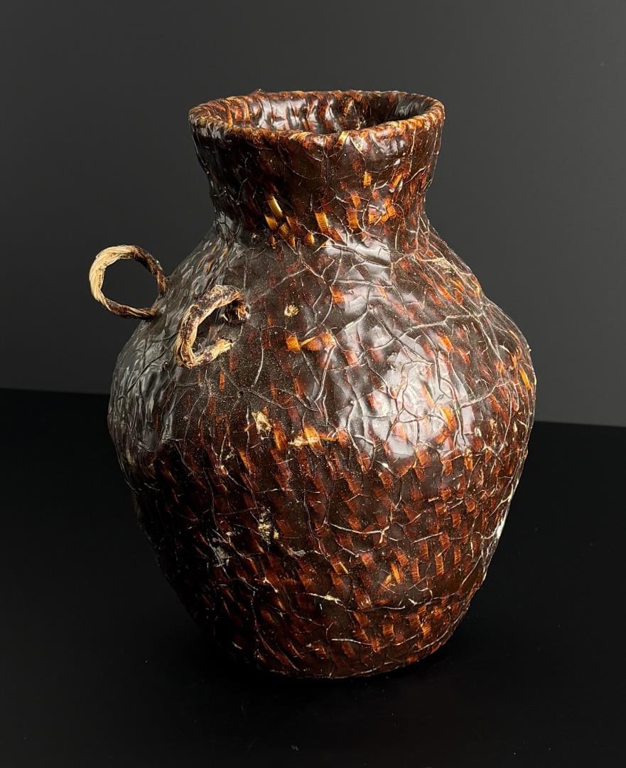 Navajo Native American Indian Pitch Basket: 9 1/2" tall, 7 1/2" diameter. Provenance: Fred Harman Art Museum, Estate of N. Harman